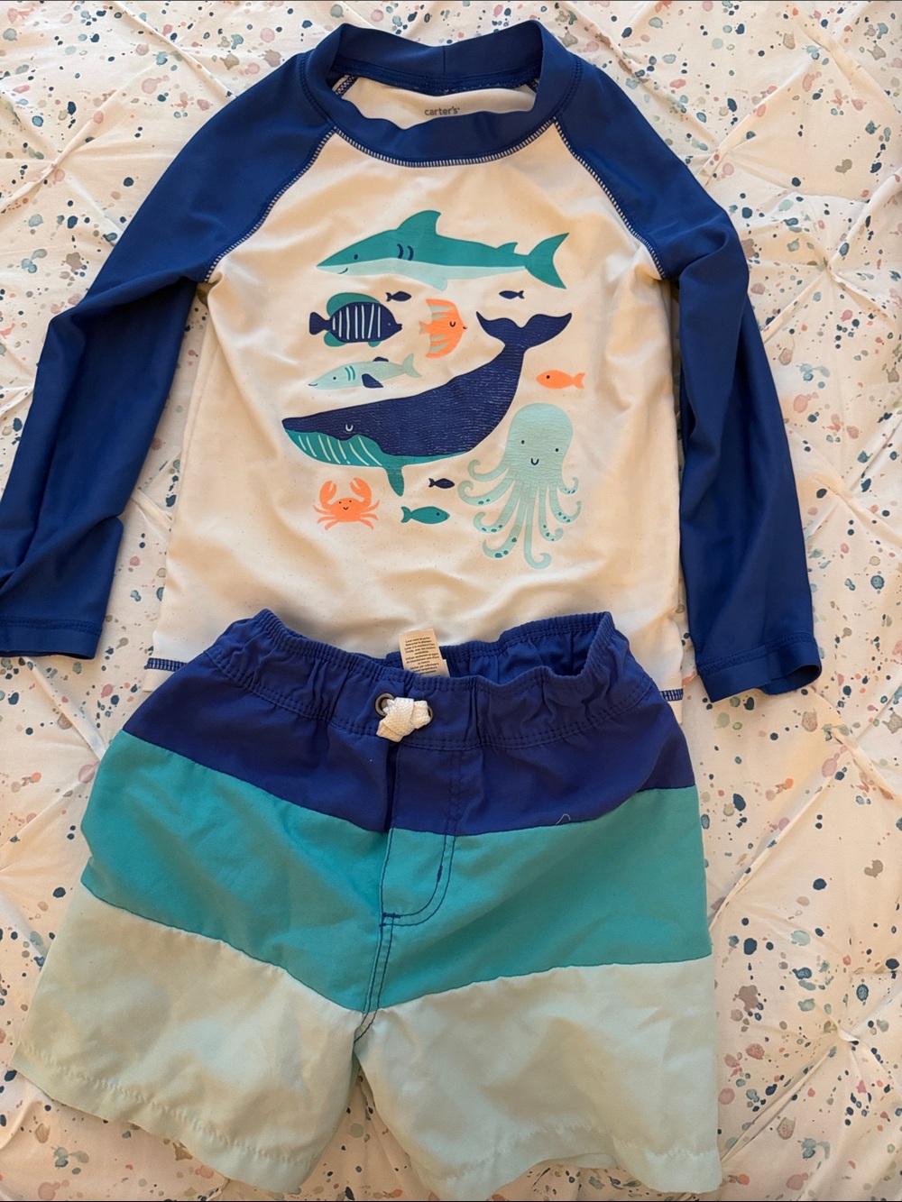 Carter's White and Blue Ocean Swim Rashguard Set